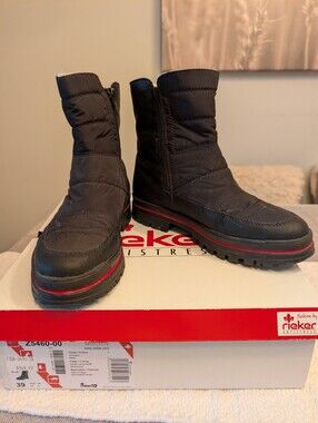 RIEKER TEX Black Lambswool Winter Boots Size 8 Waterproof Grip Sole